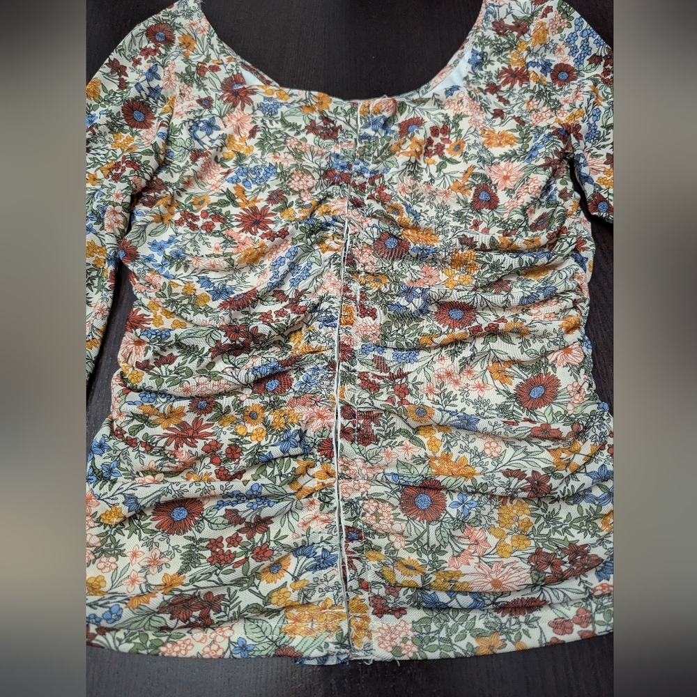 Gimmicks Sz M Square Neck Floral Ruched Top Fairy Festival Whimsical - Picture 2 of 12